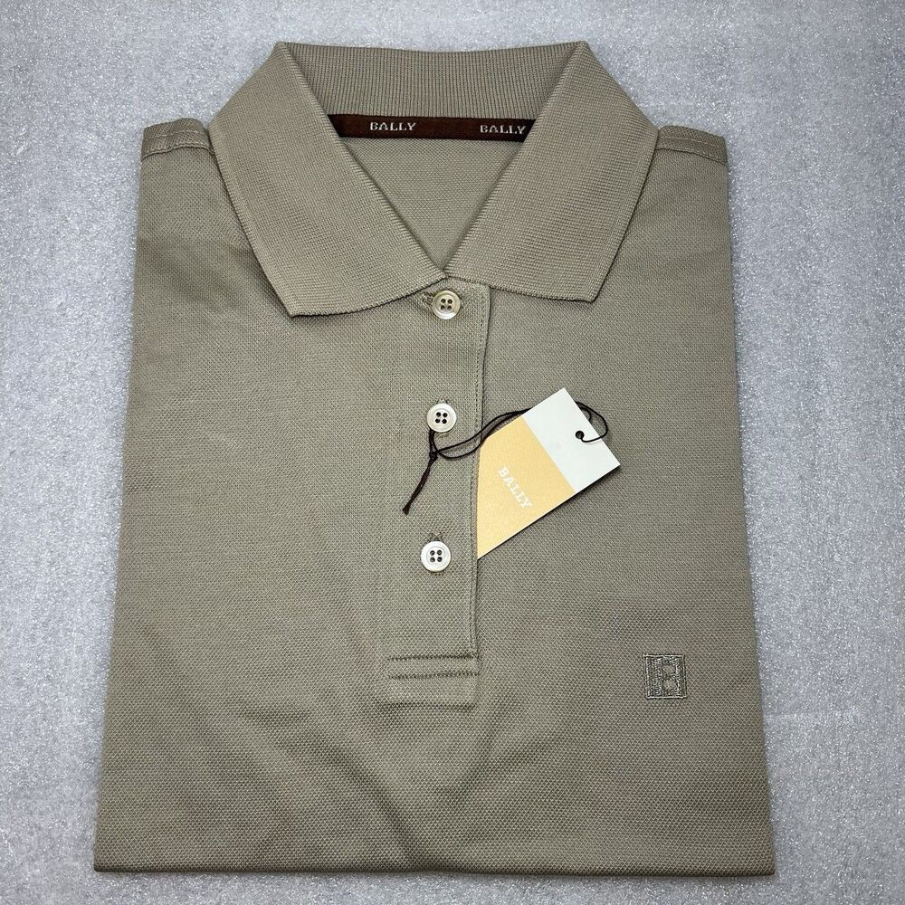 Bally Golf Women's Sand Color Short Sleeve Jersey Polo Shirt Pur Cotton Sz 12 Lg